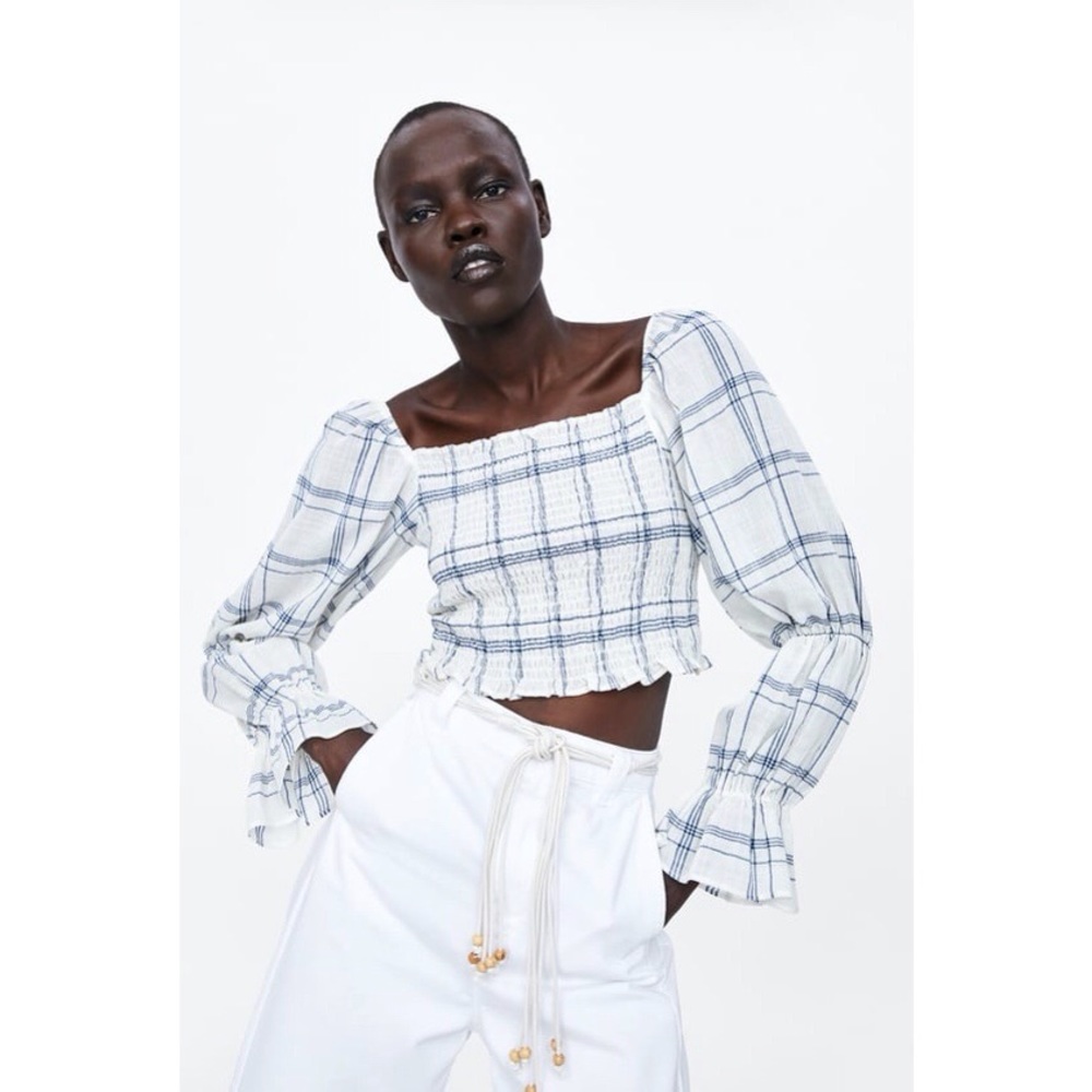 Zara Rustic Puff Sleeve Cropped Top - Picture 2 of 11